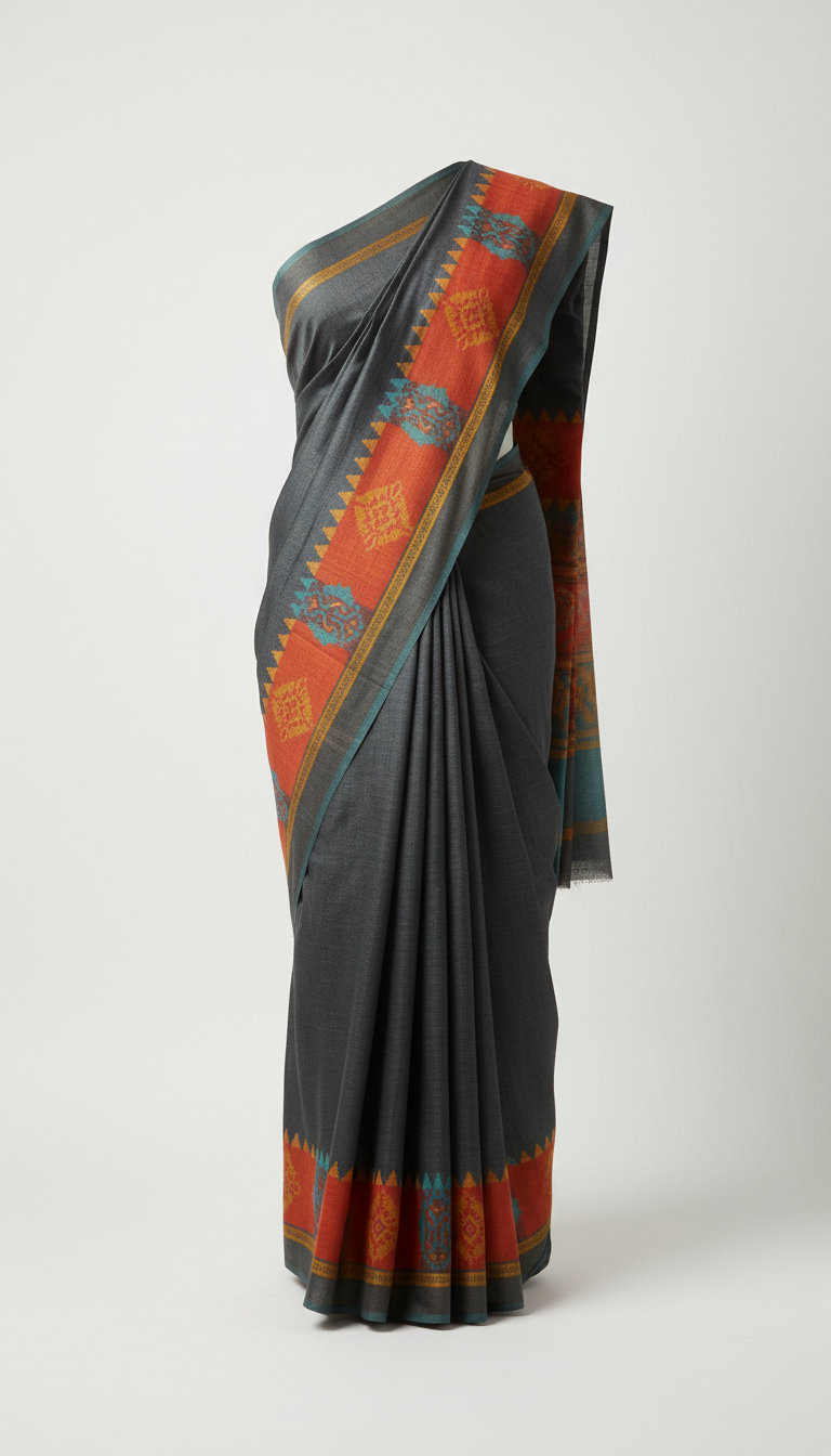Charcoal Night cotton-blend saree