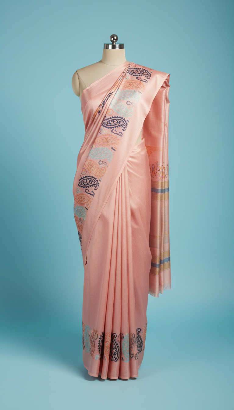 Blush Pink Silk Blend Pre-Stitched Saree