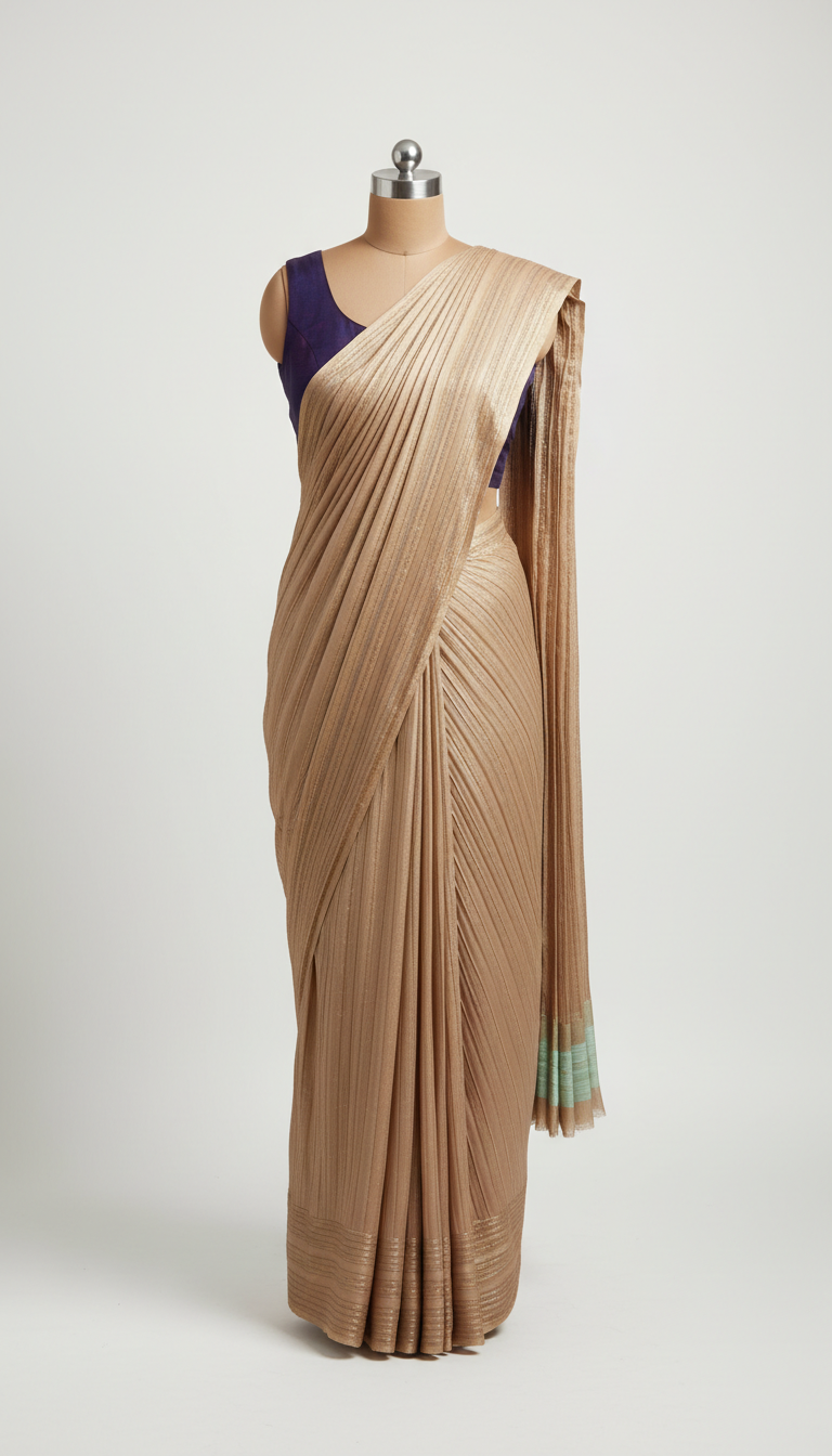Champagne Bronze Modern Pleated Saree