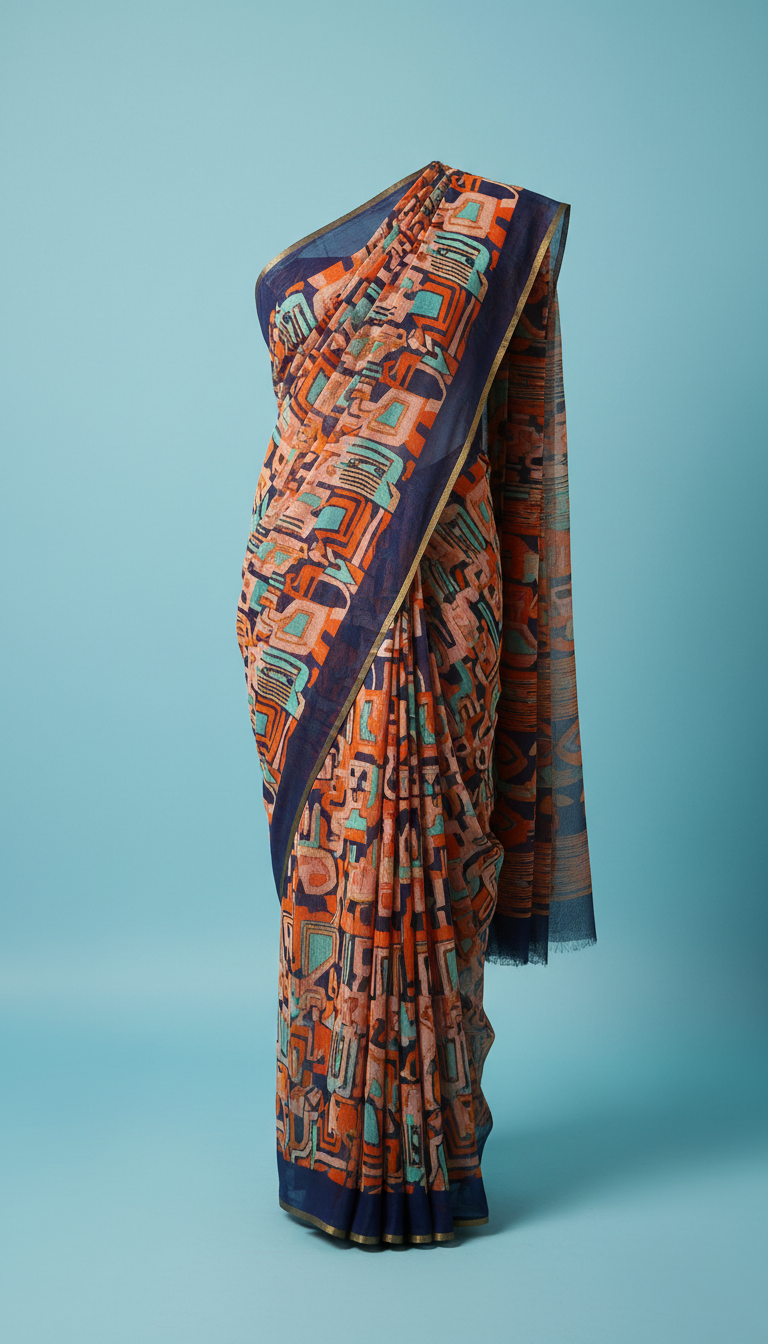 Indigo Georgette Saree with Graphic Motif