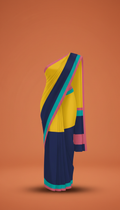 Sunbeam Yellow and deep navy contrast panel saree