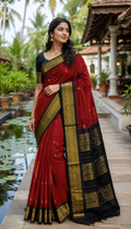 Ruby Red & Black Kalyani Cotton Saree