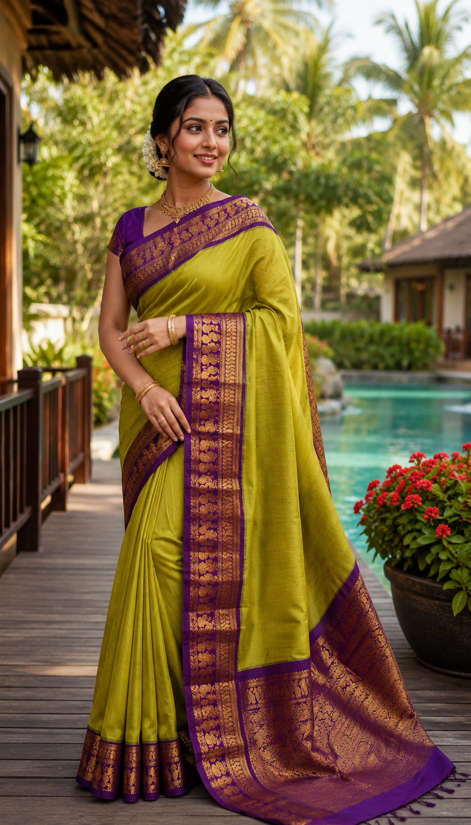 Mustard Gold & Purple Zari Saree
