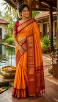 Kalyani Cotton Saree – Orange & Red