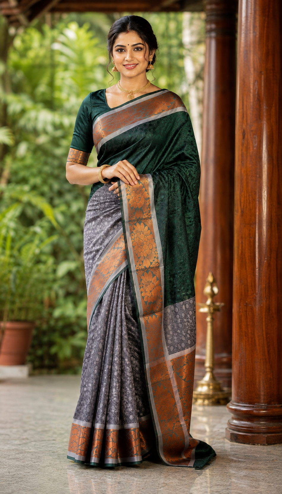 Emerald Grace 3D Embossed Karizma Silk Saree