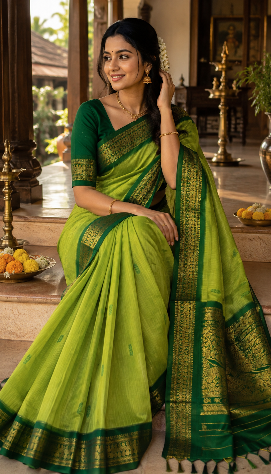 Emerald Lime Kalyani Cotton Saree