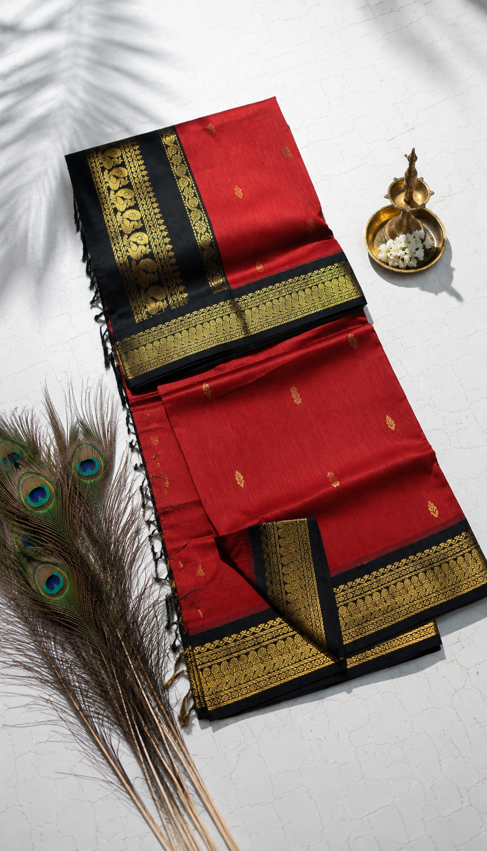 Ruby Red & Black Kalyani Cotton Saree