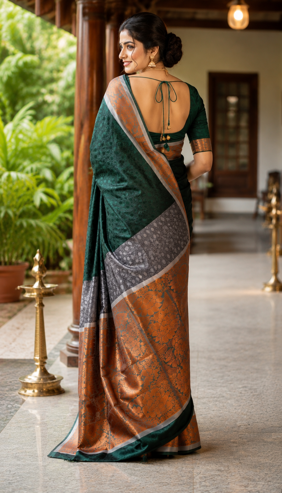 Emerald Grace 3D Embossed Karizma Silk Saree