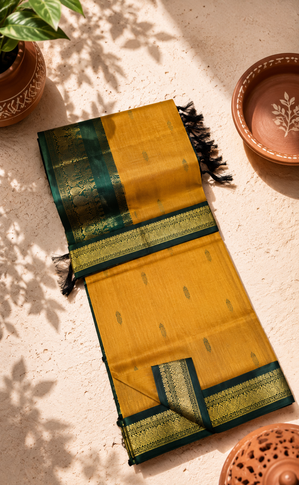 Mustard Green Kalyani Cotton Saree