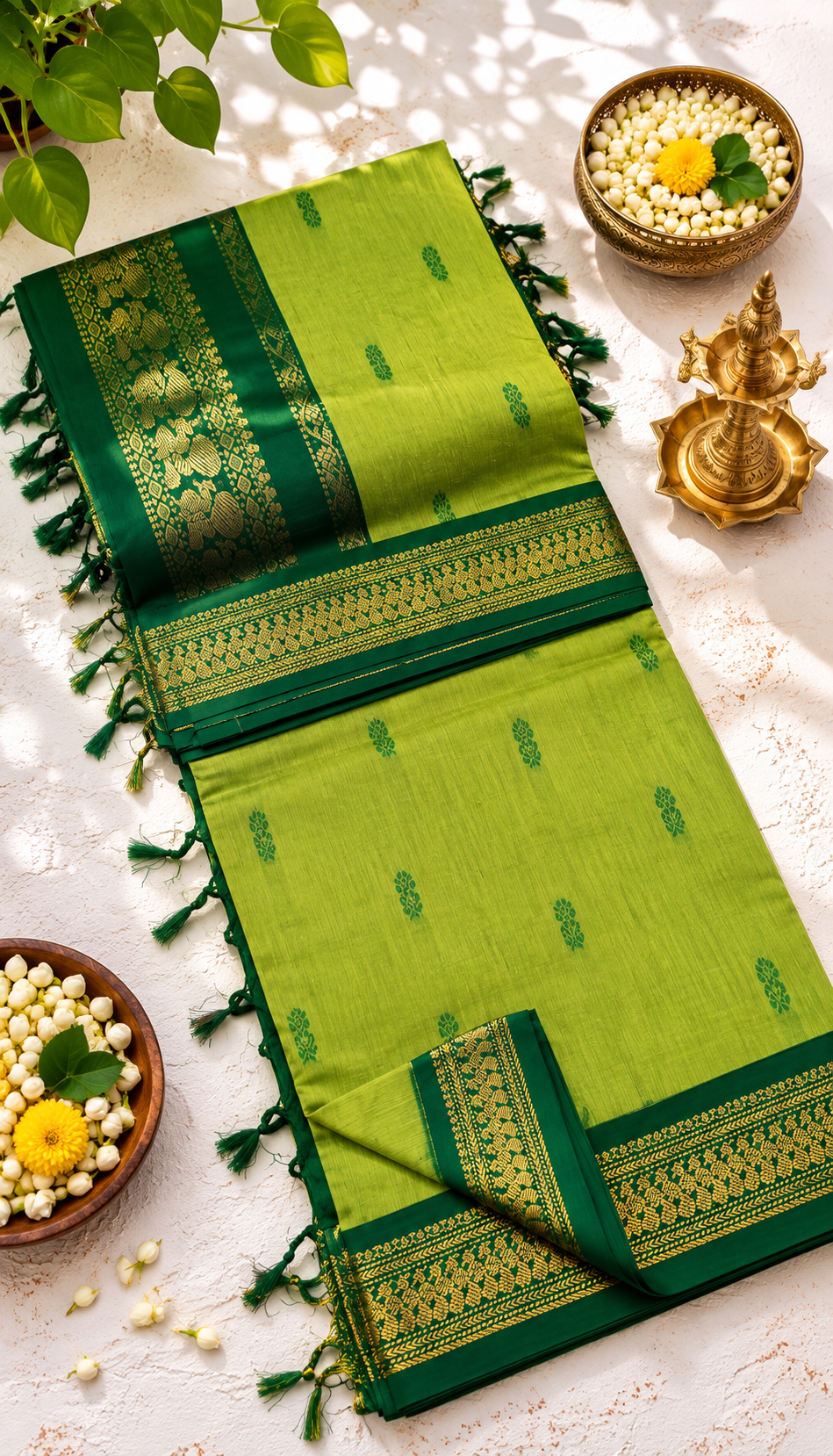 Emerald Lime Kalyani Cotton Saree