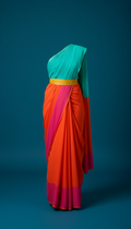 Tangerine Pop color-block pre-draped saree