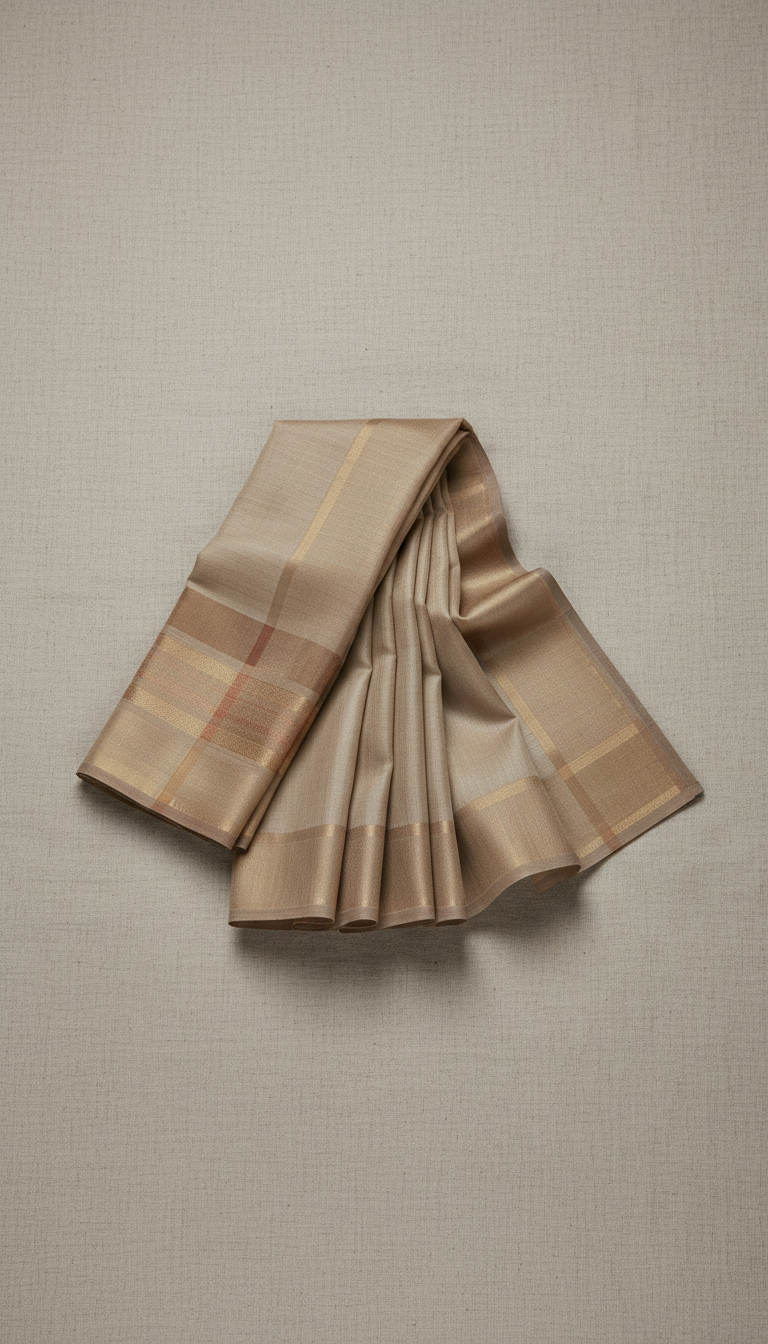 Wheat Beige Silk Saree with Subtle Border