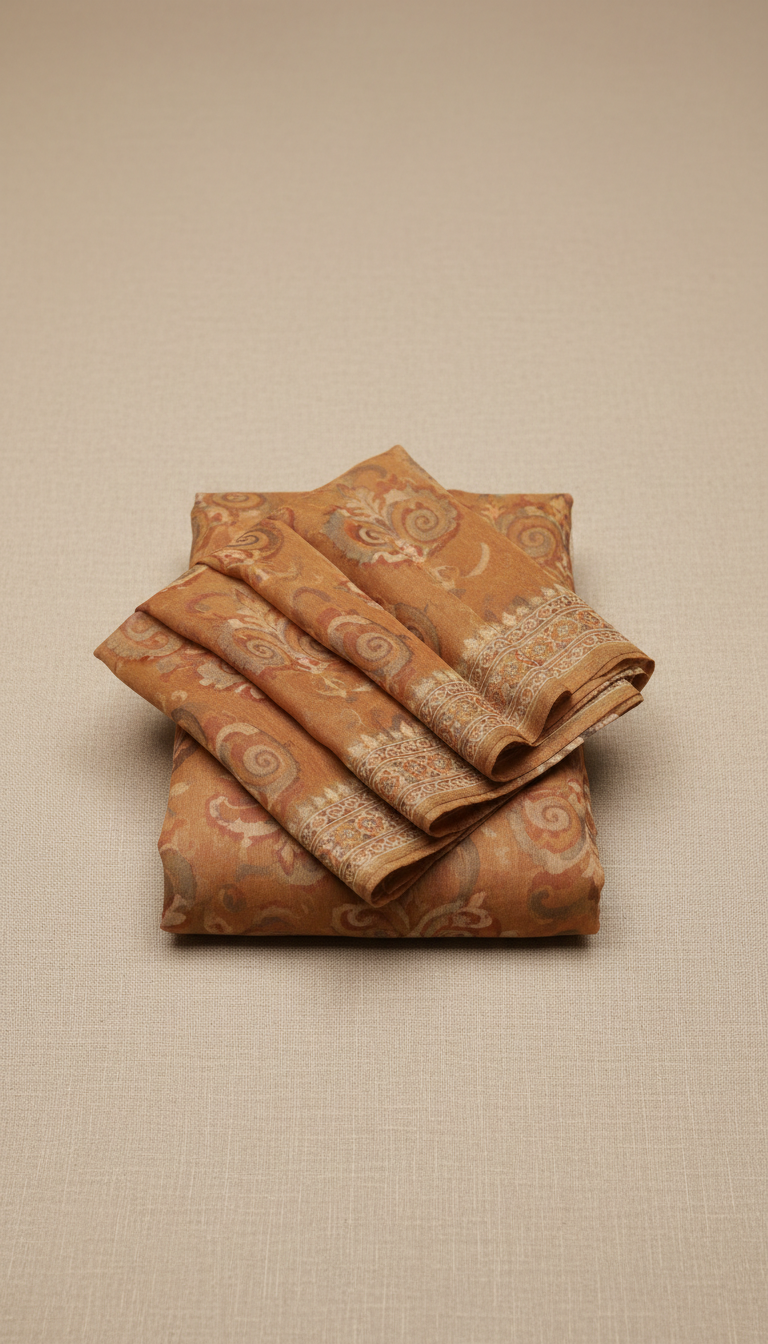 Cinnamon Clay Chiffon Saree with Elegant Pattern