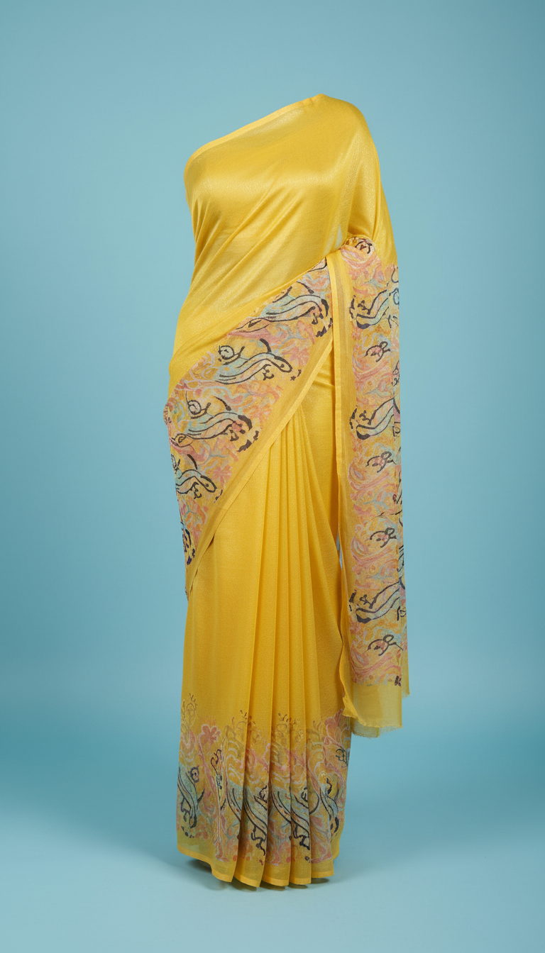 Sunshine Yellow Chiffon Ready-to-Wear Saree