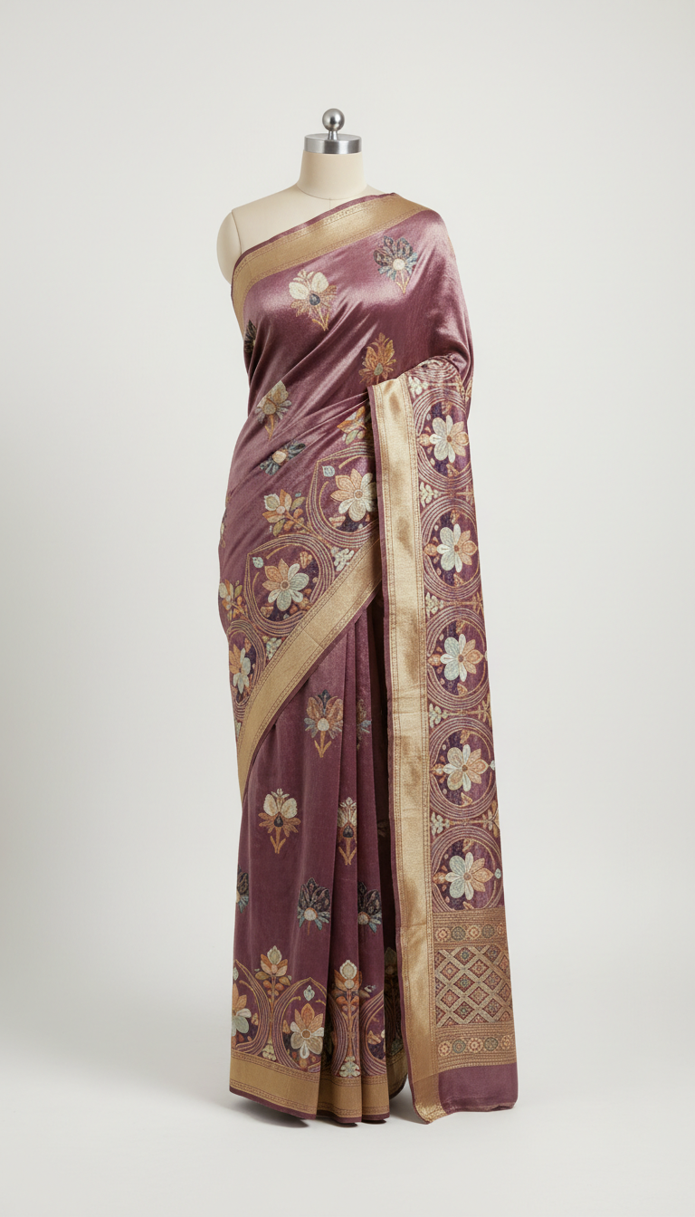 Plum Velvet Limited-Edition Designer Saree