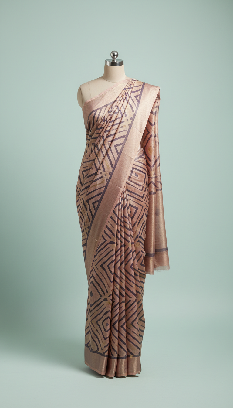 Rose Sand Geometric Drape Saree